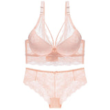 Embroidery Padded Bra And Panty Push Up Seamless Underwear